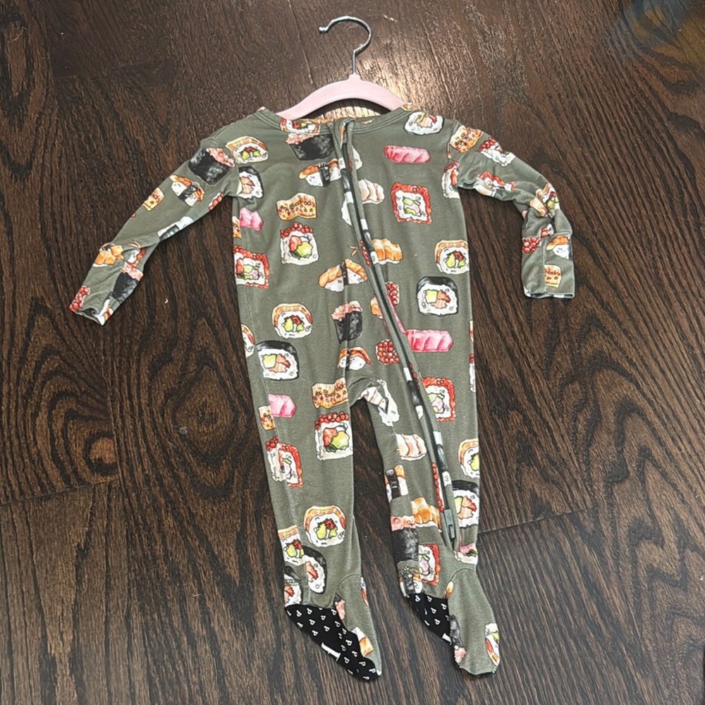 Posh Peanut sushi print footie pj 3-6 months